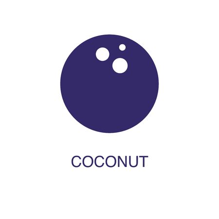 Coconut element in flat simple style on white background. Coconut icon, with text name concept templateのイラスト素材