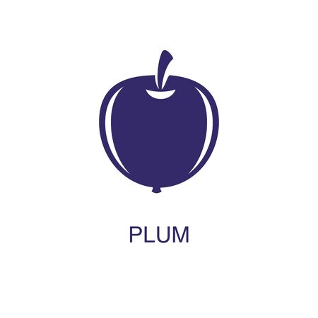 Plum element in flat simple style on white background. Plum icon, with text name concept templateのイラスト素材