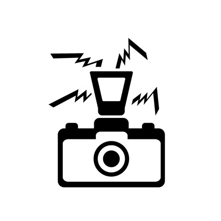Photo camera with flash icon vector isolated on white background for your web and mobile app design, Photo camera with flash logo conceptのイラスト素材