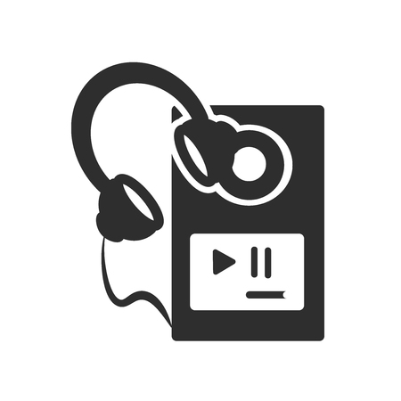 MP3 player with headphones icon vector isolated on white background for your web and mobile app design, MP3 player with headphones logo conceptのイラスト素材