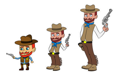 Cowboy Men Tall To Small Holding Gun Cartoon Characterのイラスト素材