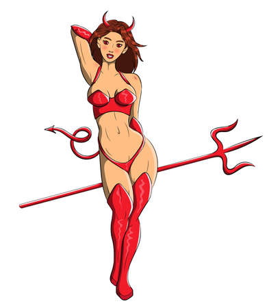 Sexy Women Red Devil Cartoon Characterのイラスト素材