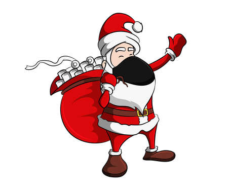Christmas Theme Santa Claus Wearing Mask And Holding Toilet Paperのイラスト素材