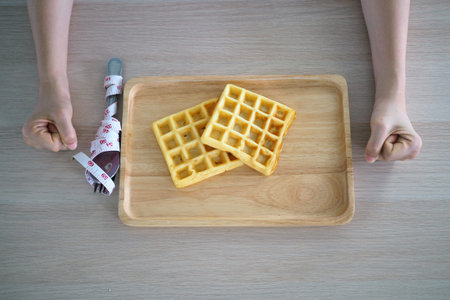 Avoiding desserts, sweets and fatty foods. diet concept