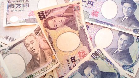 Japan money yen banknotes close upの写真素材