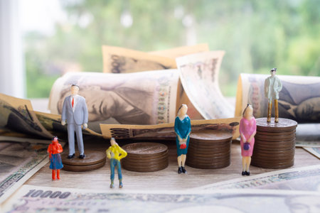 Japanese yen notes and Japanese yen coins for money concept background.  Used as a medium of...