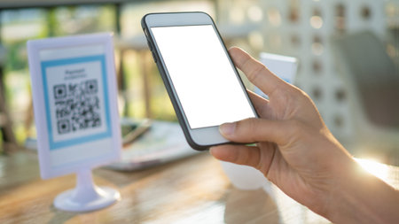 Code payment , online shopping , cashless technology concept. Coffee shop accepted digital pay...