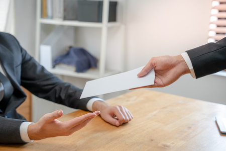 Executive or ceo send bonuses and commissions letter after the company makes a lot of profits. Happy smiling employees with promotional letters for promotion.の写真素材