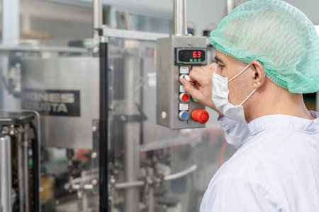 Engineers wear masks, hats and gowns to reduce contamination in food production. Inspectors open...