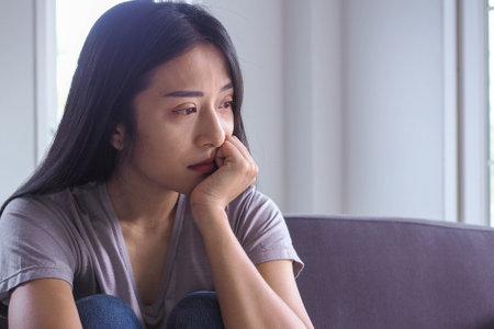 The woman was disappointed, sad and bad about what happened.の写真素材