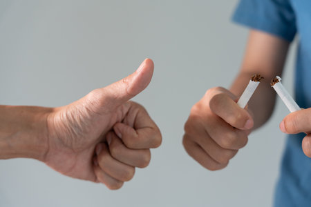 No smoking. Woman stop smoke, refuse, reject, destroy, smash cigarette, say no. quit smoking for health. world tobacco day. drugs, Lung Cancer, Respiratory, Pulmonary disease, narcotic, nicotineの写真素材