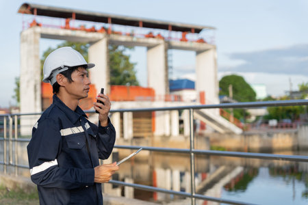 maintenance and inspector. Maintenance engineers are using tablet to checking results of inspection...