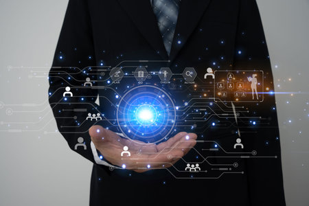 HRM or Human Resource Management, focus to manager icon which is among staff icons for human...