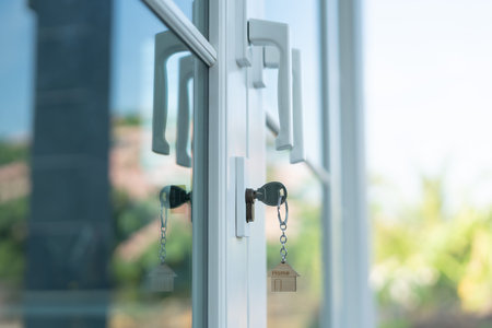Landlord key for unlocking house is plugged into the door. Second hand house for rent and sale....
