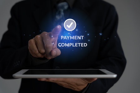 Pay online, QR codes to pay credit card bill after receiving document invoice online. payment, receive, paying electricity, digital payments, technology, scanning, financial transactionsの写真素材