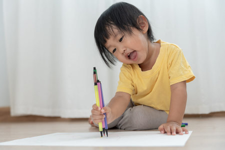 Happy Asia children playing learning paint on paper. Activity, development, IQ, EQ, meditation,...