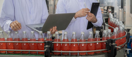 quality inspector food or beverages technician inspection about quality control food or beverages before send product to the customer. Production leader recheck ingredient and productivity.の写真素材