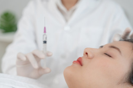 Cosmetic surgery, skin whitening injection, filler injection, Skin reface, beautiful Asian girls receive beauty treatments at beauty clinic, skincare, pore rejuvenation, wrinkle, baby faceの写真素材