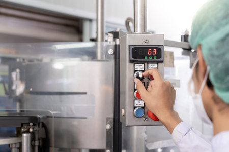quality supervisor or food or beverages technician change parameter and condition control food or...