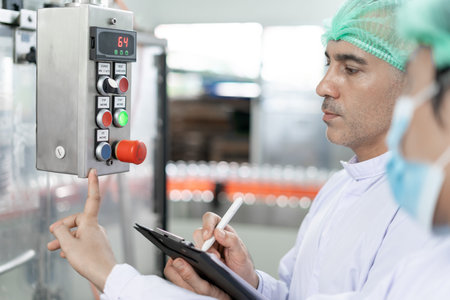 quality supervisor or food or beverages technician change parameter and condition control food or...
