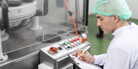 quality supervisor or food or beverages technician change parameter and condition control food or...