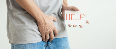 Man request for help private parts feeling discomfort from disease and inflammation. Venereal,...