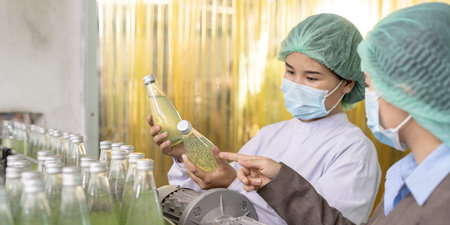 Business owner of food or beverages inspection about quality control food or beverages before send...