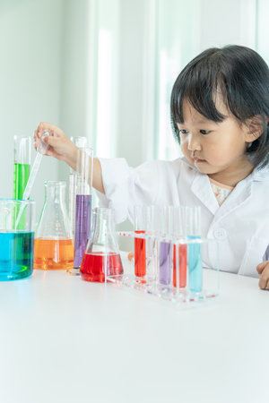 Children Scientist education scientific in laboratory. Medical child learning, Biotechnology, discover, imagine, executive function, kid, education, intelligence quotient, emotional quotientの写真素材
