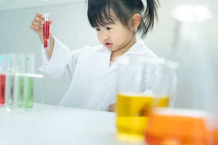 Children Scientist education scientific in laboratory. Medical child learning, Biotechnology, discover, imagine, executive function, kid, education, intelligence quotient, emotional quotientの写真素材
