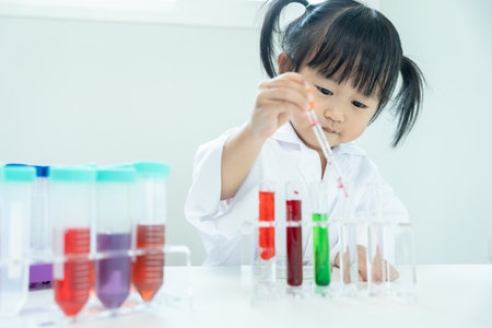 Children Scientist education scientific in laboratory. Medical child learning, Biotechnology, discover, imagine, executive function, kid, education, intelligence quotient, emotional quotientの写真素材