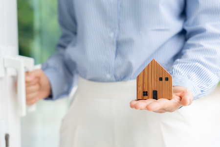 lease, rental and selling home. Real estate agent manager sent home for new owner.  rent house, Sales, loan credit financial, insurance, Seller, dealer, installment,  buy, sell, move inの写真素材