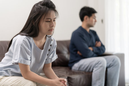 Divorce and quarrels. couples are desperate and disappointed after marriage. Husband and wife are sad, upset and frustrated after quarrels. distrust, love problems, betrayals. family problem.の写真素材