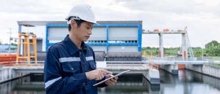maintenance and inspector. Maintenance engineers are checking results of inspection of buildings and...
