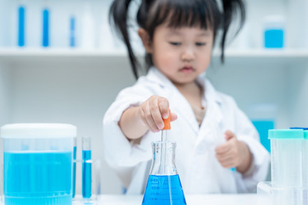 Children Scientist education scientific in laboratory. Medical child learning, Biotechnology, discover, imagine, executive function, kid, education, intelligence quotient, emotional quotienの写真素材