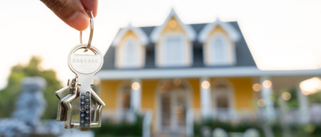 lease, rental and selling home. Real estate agent hold key for new house or real estate. rent house,...