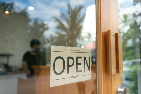 open on the first day of business. Small business, welcome, restaurantの写真素材