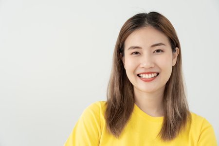 Asian beautiful woman exited surprise face expression . female feels happy. exciting smile and happy adorable rejoices. Very enjoy and fun relax time.の写真素材