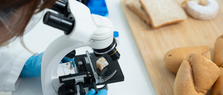 Scientist checks chemical and fungus in laboratory. Control experts inspect the concentration of chemical residues.の写真素材