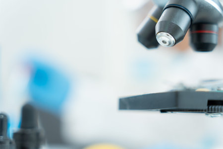 Scientist analyze biochemical samples in advanced scientific laboratory. Medical professional use...