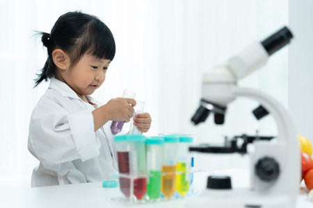 Children Scientist education scientific in laboratory. Medical child learning, Biotechnology, discover, imagine, executive function, kid, education, intelligence quotientの写真素材