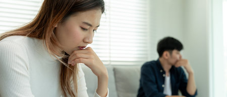 quarrels. couples are desperate and disappointed after marriage. Husband and wife are sad, upset and frustrated after quarrels. distrust, love problems, betrayals. family problem.の写真素材