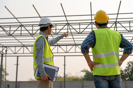 inspector or engineer is inspecting construction and quality assurance new house. Engineers or...