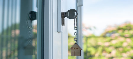 Landlord key for unlocking house is plugged into the door. Second hand house for rent and sale....