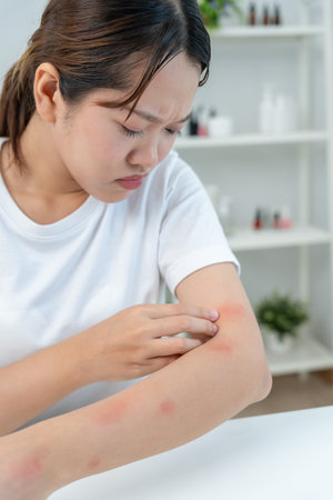 Skin and beauty problems Women have itchy skin and red rashes from cosmetic allergies, steroid...