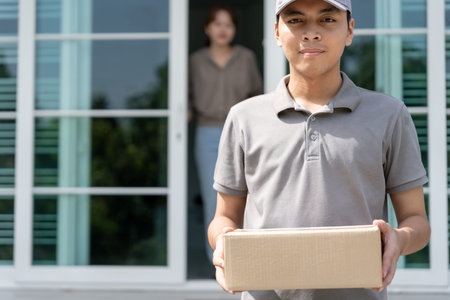 Delivery man send deliver express. online shop, paper container, takeaway, postman, delivery...