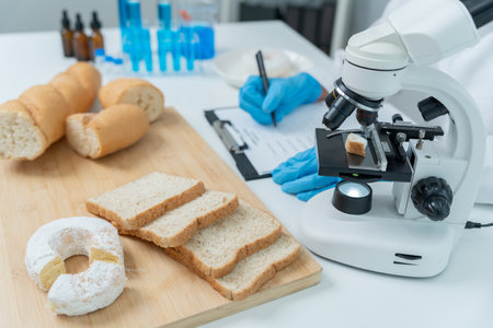 Scientist check chemical and fungus in laboratory. Control experts inspect the concentration of chemical residues. hazards, standard, prohibited substances, contaminateの写真素材