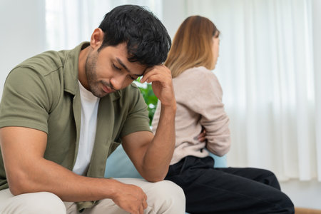 Divorce and quarrels. couples are desperate and disappointed after marriage. Husband and wife are sad, upset and frustrated after quarrels. distrust, love problems, betrayals.の写真素材