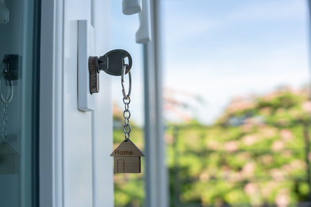 Landlord key for unlocking house is plugged into the door. Second hand house for rent and sale....