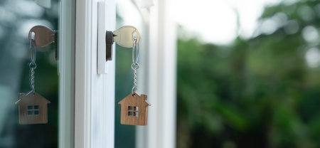 Landlord key for unlocking house is plugged into the door. Second hand house for rent and sale....