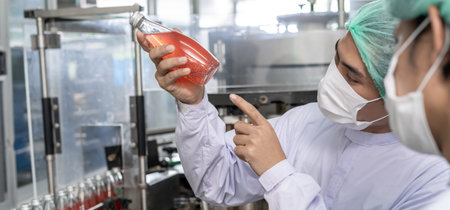 quality supervisor or food or beverages technician inspection about condition control food or...